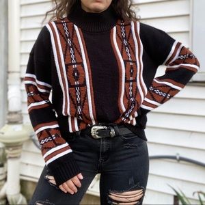 Vintage Turtleneck Black Burnt Orange Sweater
